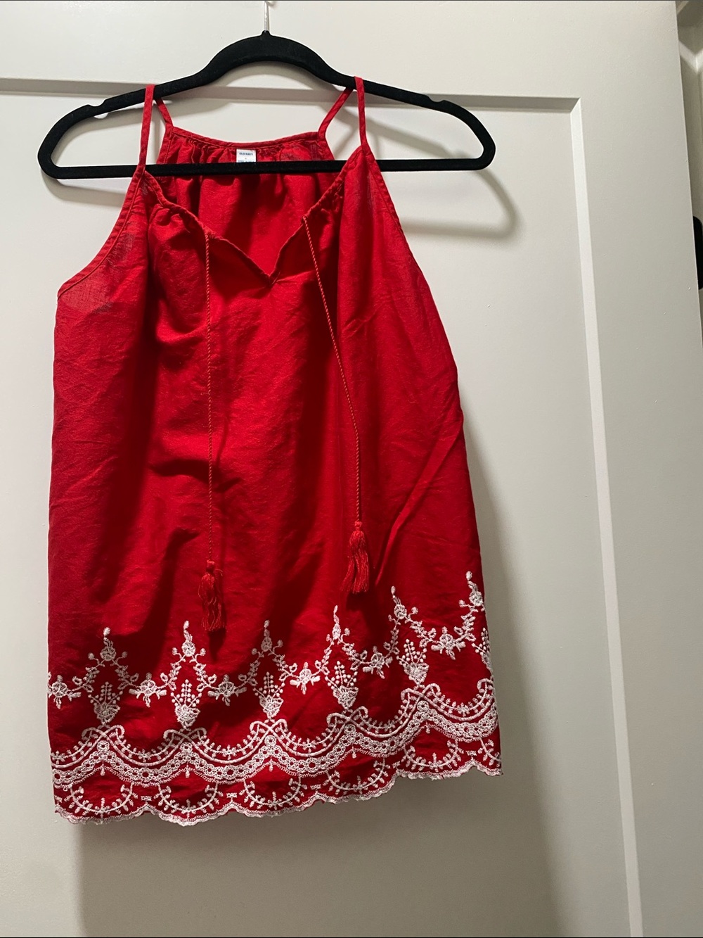 Red Embroidered Halter Tank Top - Unknown Brand